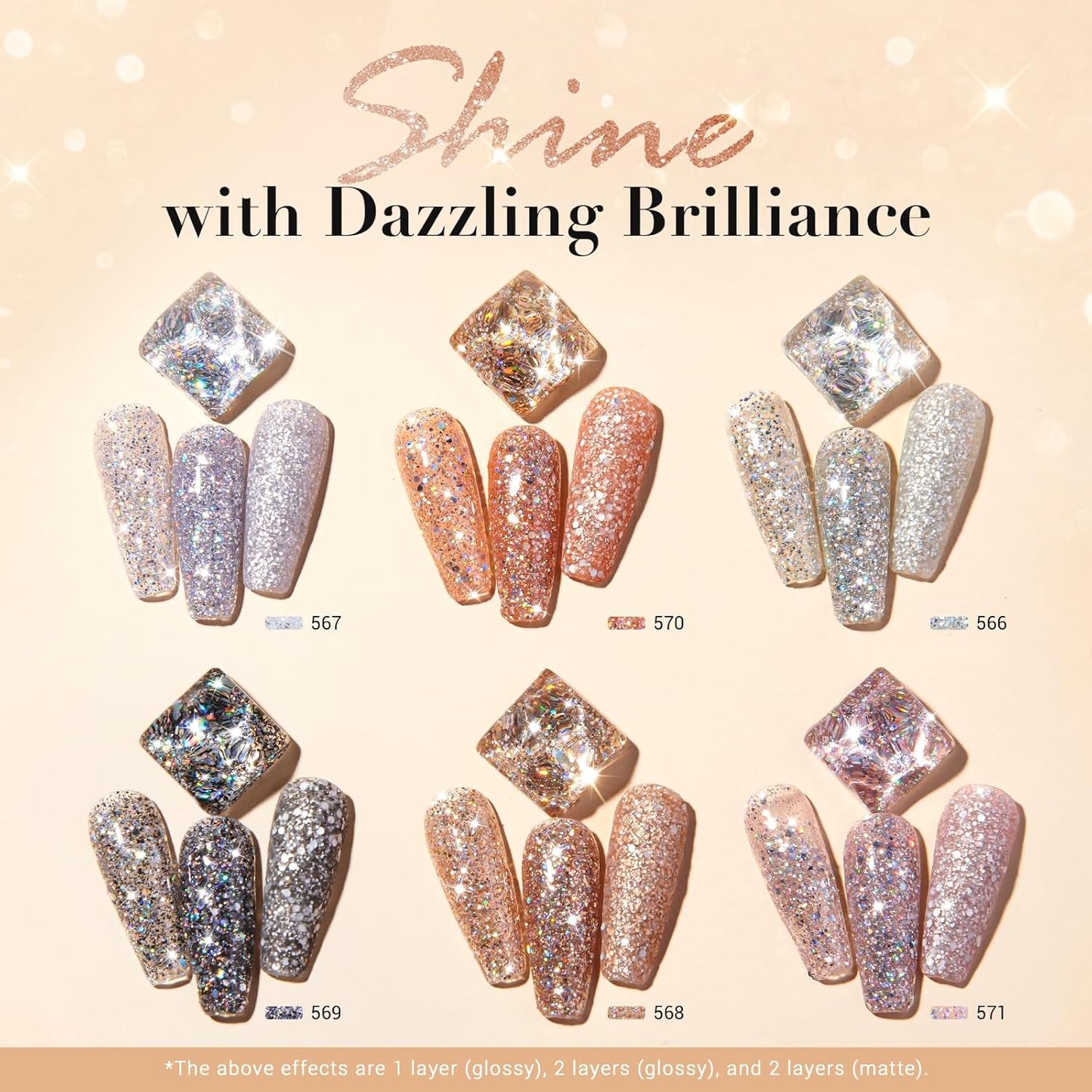 AZUREBEAUTY Dip Powder Nail Set, Silver Pink Black Golden Yellow Glitter Sparkly Shiny Chrome Platinum, 6 Colors All Seasons Dipping Powder Starter Kit Nail Art Manicure Salon, No Need Nail Lamp Cured