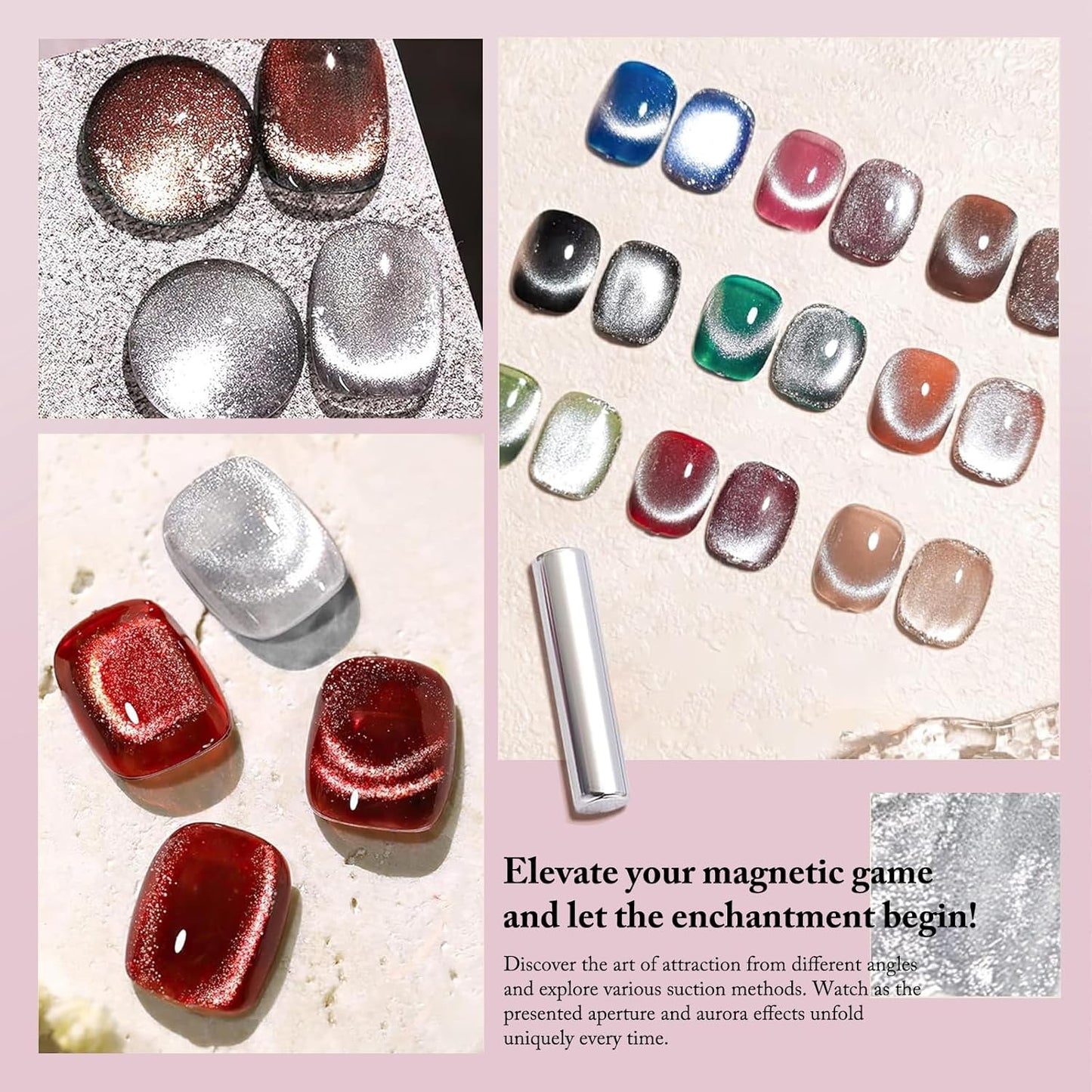 Cat Eye Gel Nail Polish with Magnet Stick, 15ml Glitter Holographic Nail Polish, Magnetic Effect Gel for Home DIY Manicure Gift, Ethereal Gray