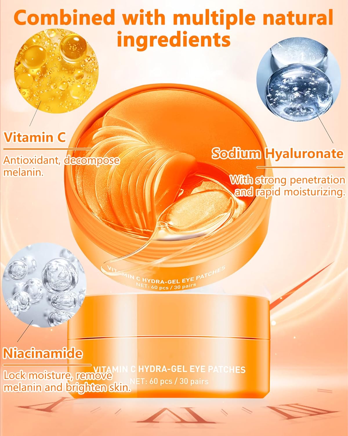 Under eye Gel Patches -Update 60Pcs Vitamin C Crystal Eye Gel Patch, Eye Mask for Puffy Eye, Dark Circle, Eye Bag, Puffiness, Wrinkle, Anti-Aging Eye Pads Treatment Mask, Thanksgiving Gift for Women