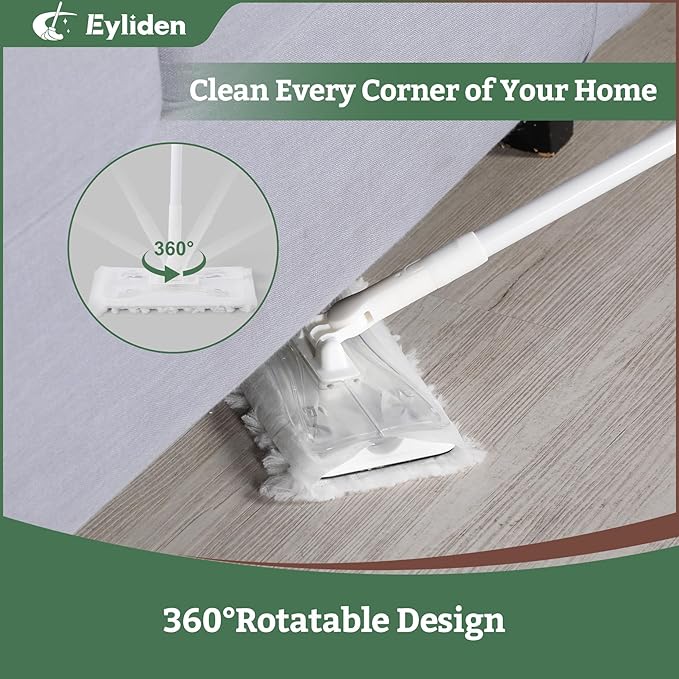 Eyliden Dust Mop, Sweeping & Mopping Kit | 58" Extended Long Handle, 36 Disposable Dry Cloths, Multi Surface Sweeper Mops for Floor Cleaning (White)