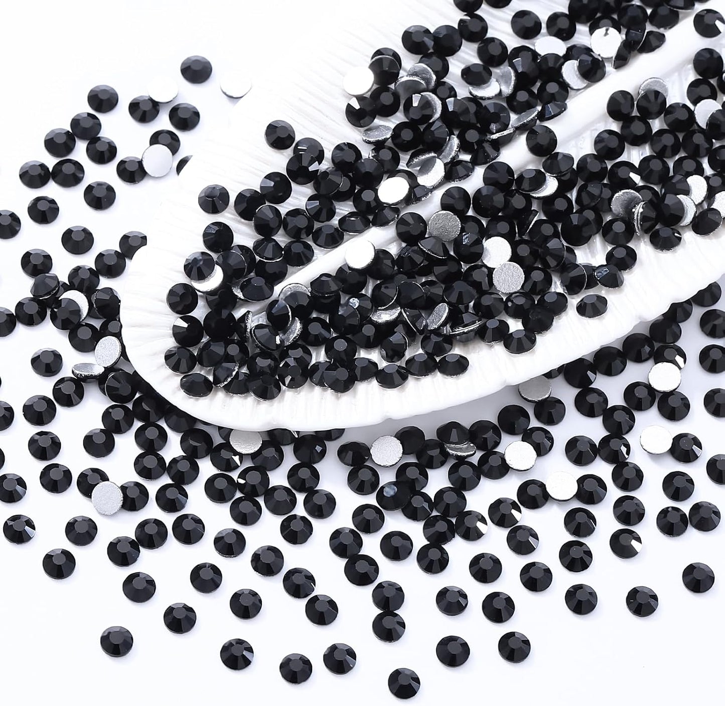 Black Flatback Rhinestones, Glass Rhinestones for Nail Art and Craft, Glue Fix, Loose Crystal Gemstones(Black, SS8, 1440pcs, 2.3-2.5mm)