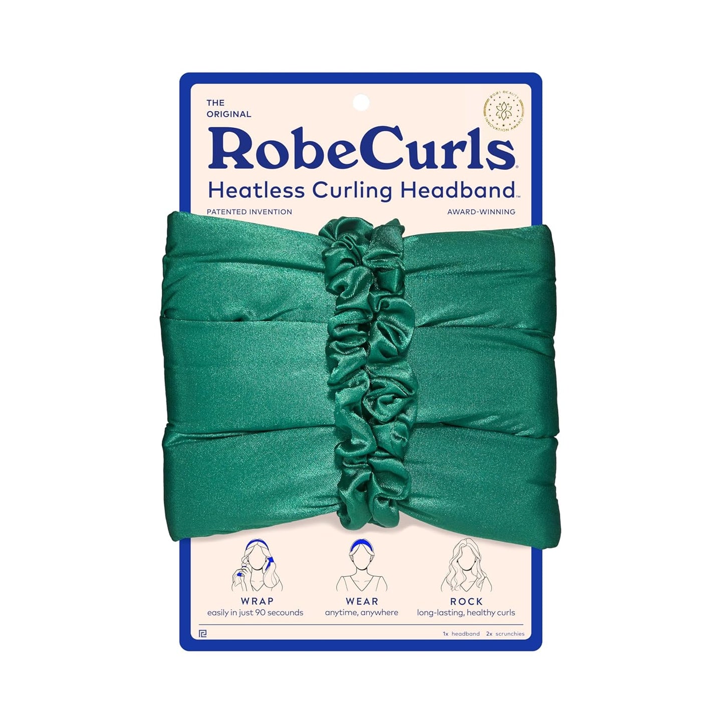 RobeCurls Heatless Hair Curler Set - Satin Curling Headband for Natural, No-Heat Curls - Sleep in Overnight Styling Tool with 2 Scrunchies - Easy & Gentle on Hair (Jade)