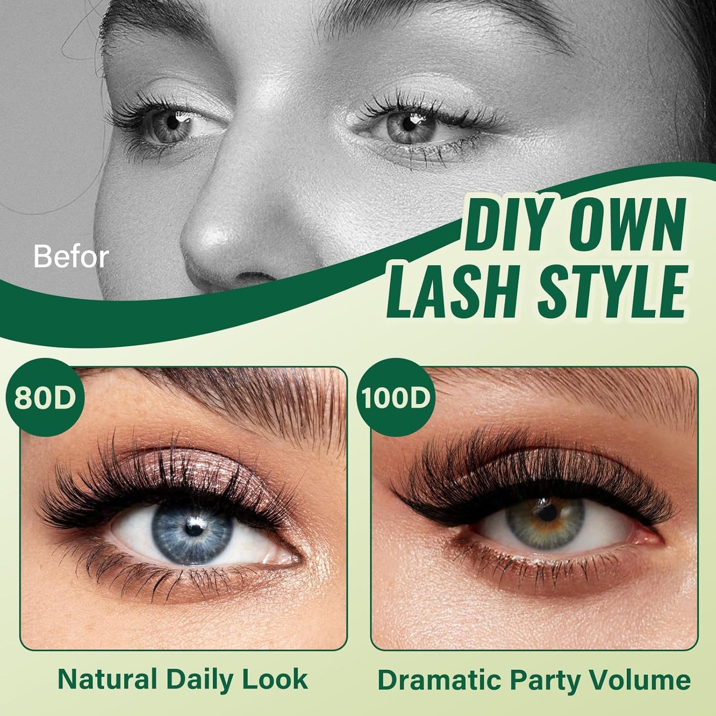 Clusters 3D Effect Eyelash Clusters 280pcs 80D D Curl 9-18MIX Individual Lashes Wispy Lashes Volume Cluster Lashes Natural Soft DIY Lash Extension(3D-80D-D-9-18MIX)