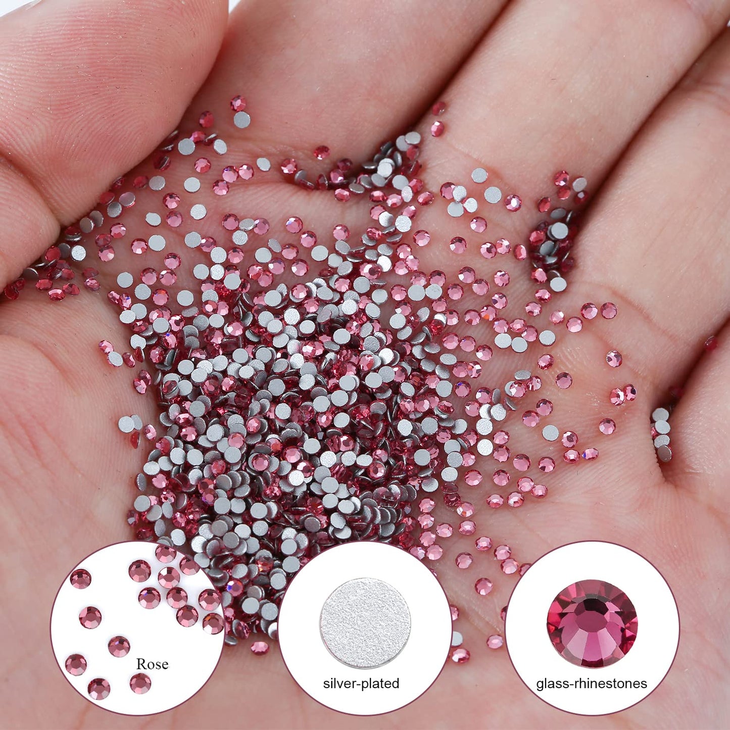 1440Pcs Rose Crystal Rhinestones,Glass Flatback Rhinestones Gemstones Mini for Nail Face Makeup Art Crafts Clothes Decoration -(SS6,2.0mm,Rose)