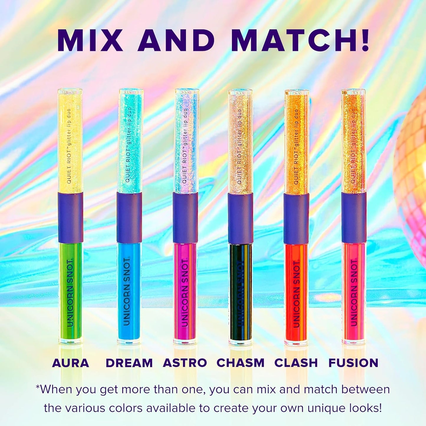 UNICORN SNOT Quiet Riot™ Plastic-Free Glitter Lip Duo | 2-in-1 Set w/Matte Lipstick & Sparkly Glitter Lip Gloss | Halloween Costume Makeup | 0.15oz Red Lipstick & 0.16oz Gloss (Clash)