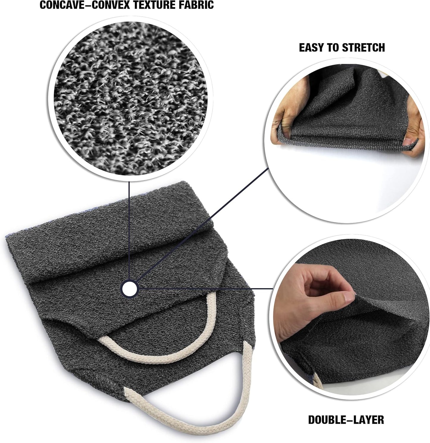 Evridwear Exfoliating Back Scrubber with Handles Two Sides for Body Shower Deep Cleans Skin Massages Invigorating Blood Circulation Men Women One Size (Gray)