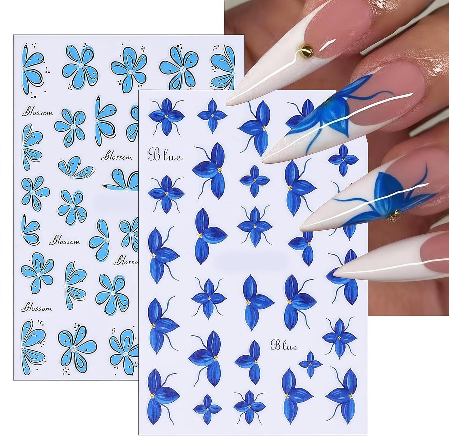 Flower Nail Art Stickers 3D Self-Adhesive Spring Summer Floral Decals Wildflower Daisy Leaf Plant Spring Colorful Flower Nail Art Supplies for Women Girls Women Girls Manicure Decoration 8 Sheets
