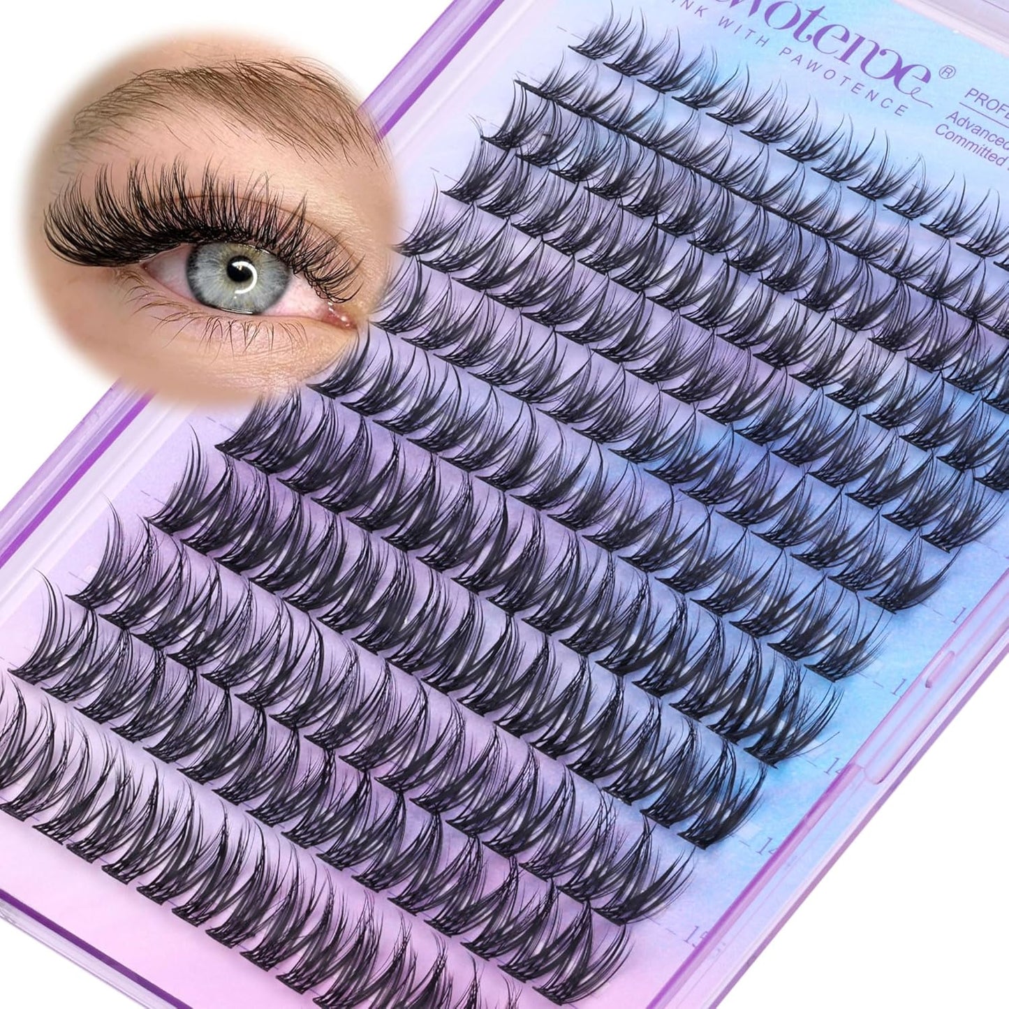 Pawotence Lash Clusters Wispy 9-16mm Individual Lashes Cluster Eyelash Extensions 192pcs Lash Extension DIY Soft Natural Eyelash Clusters with Thin Band