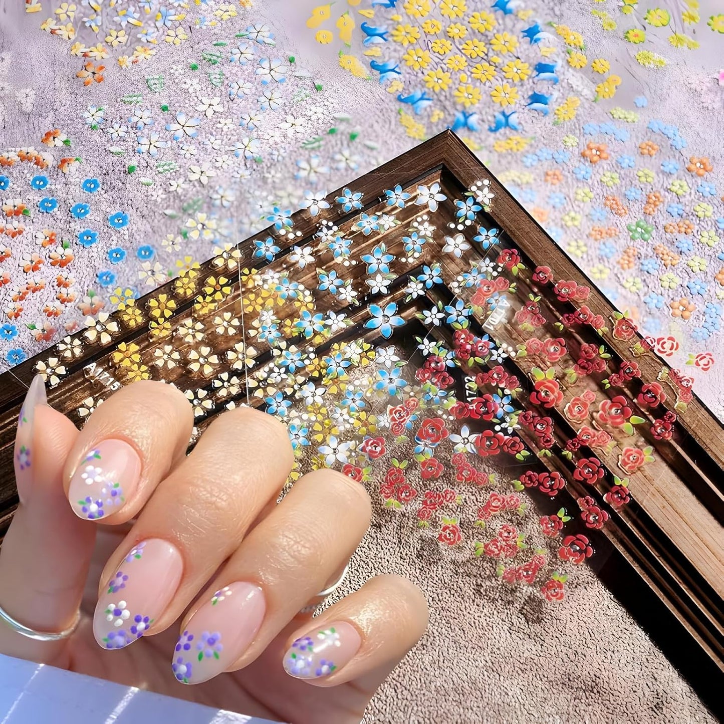 30 Sheets Flower Nail Stickers for Nail Art Colorful 3D Self Adhesive Daisy Nail Decals Spring Summer Nail Art Stickers Cute Floral Nail Design Decoration Accessories for Women and Girls