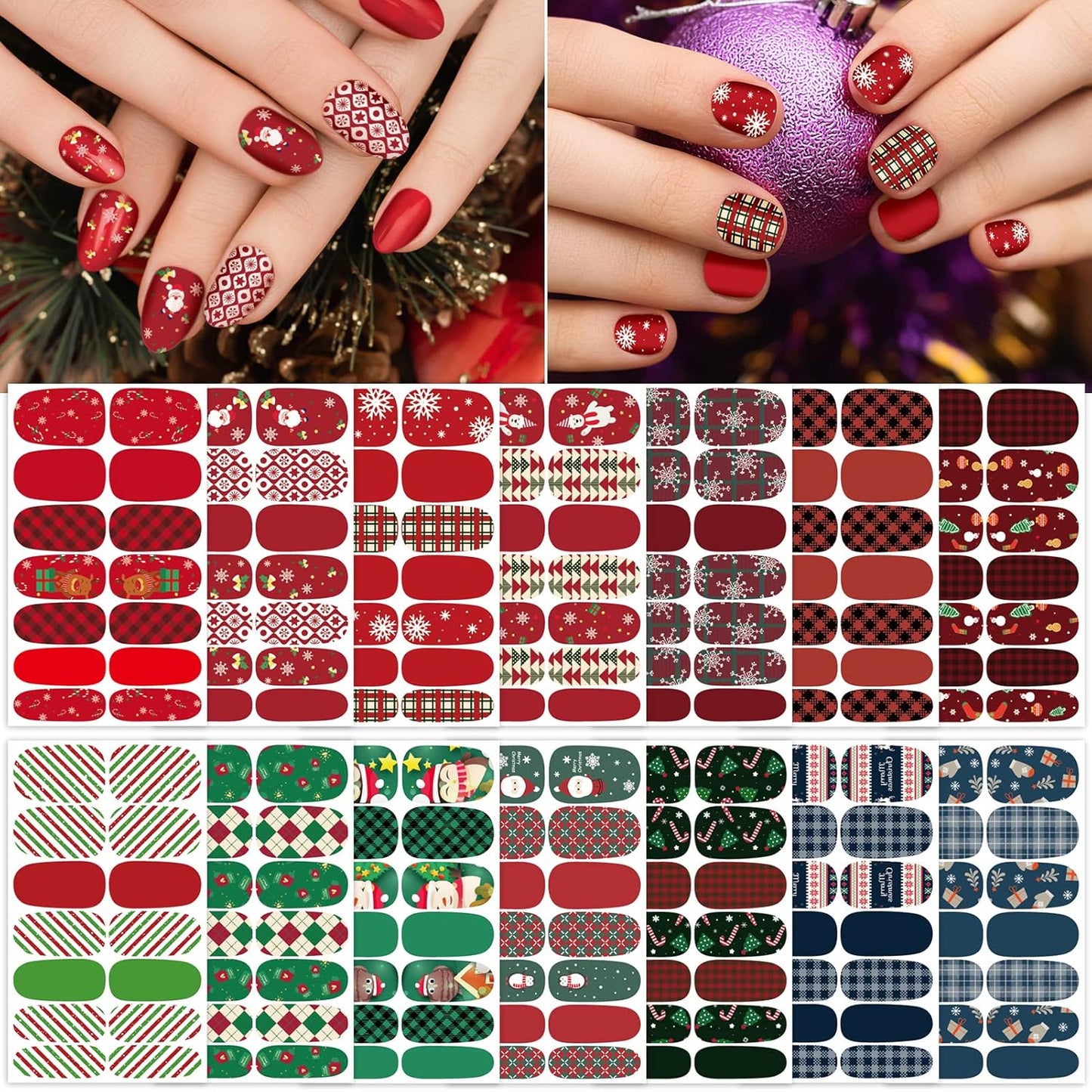 TailaiMei 14 Sheets Christmas Nail Wraps Stickers Nail Polish Strips Self-Adhesive Full Wraps with 2 pcs Nail Files for DIY Nail Art Decals (Gift Style)