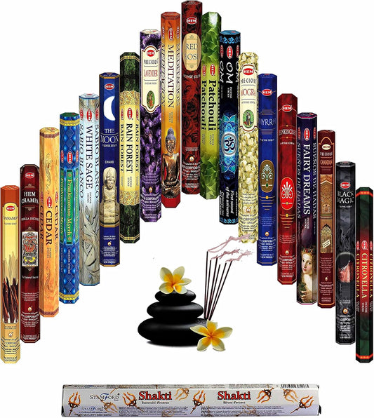 Hem Incense Sticks Variety Pack - 15 Fragrances (300 Sticks Total) - Sandalwood, Lavender, White sage & More - Long-Lasting Aromatherapy for Meditation, Yoga, Relaxation