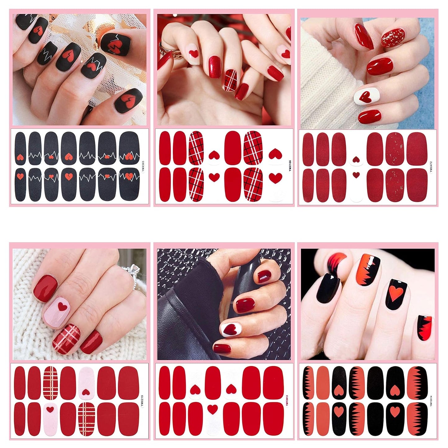 EBANKU 12 Sheets Valentine's Day Nail Wraps Red Heart Strips Valentine Lips Polish Stickers Decals Full Wraps for Women Girls Self-Adhesive With Nail Files