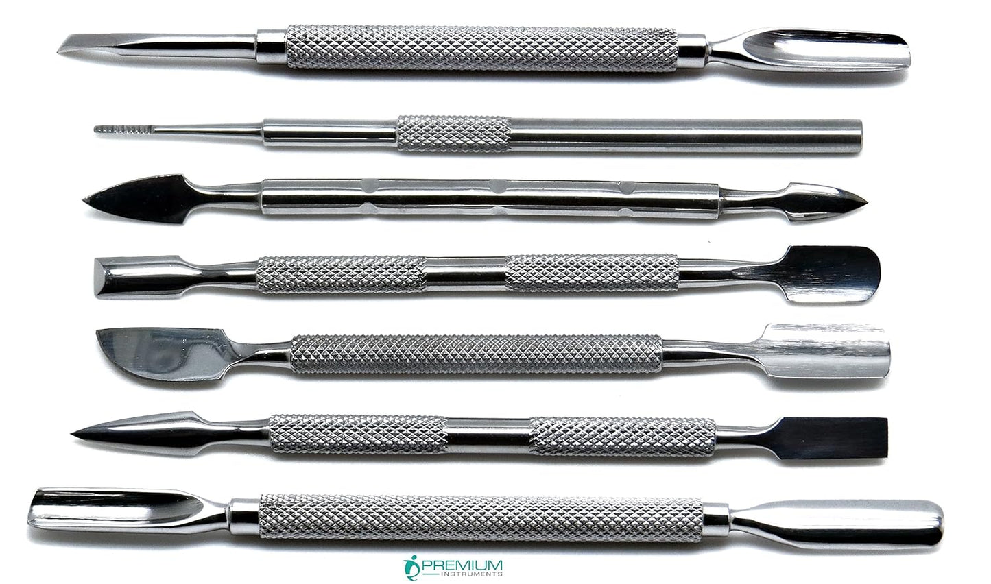 Cuticle Pusher Cutter - Professional Grade Stainless Steel Cuticle Remover and Cutter - Durable Manicure and Pedicure Tool - for Fingernails and Toenails - Set of 7