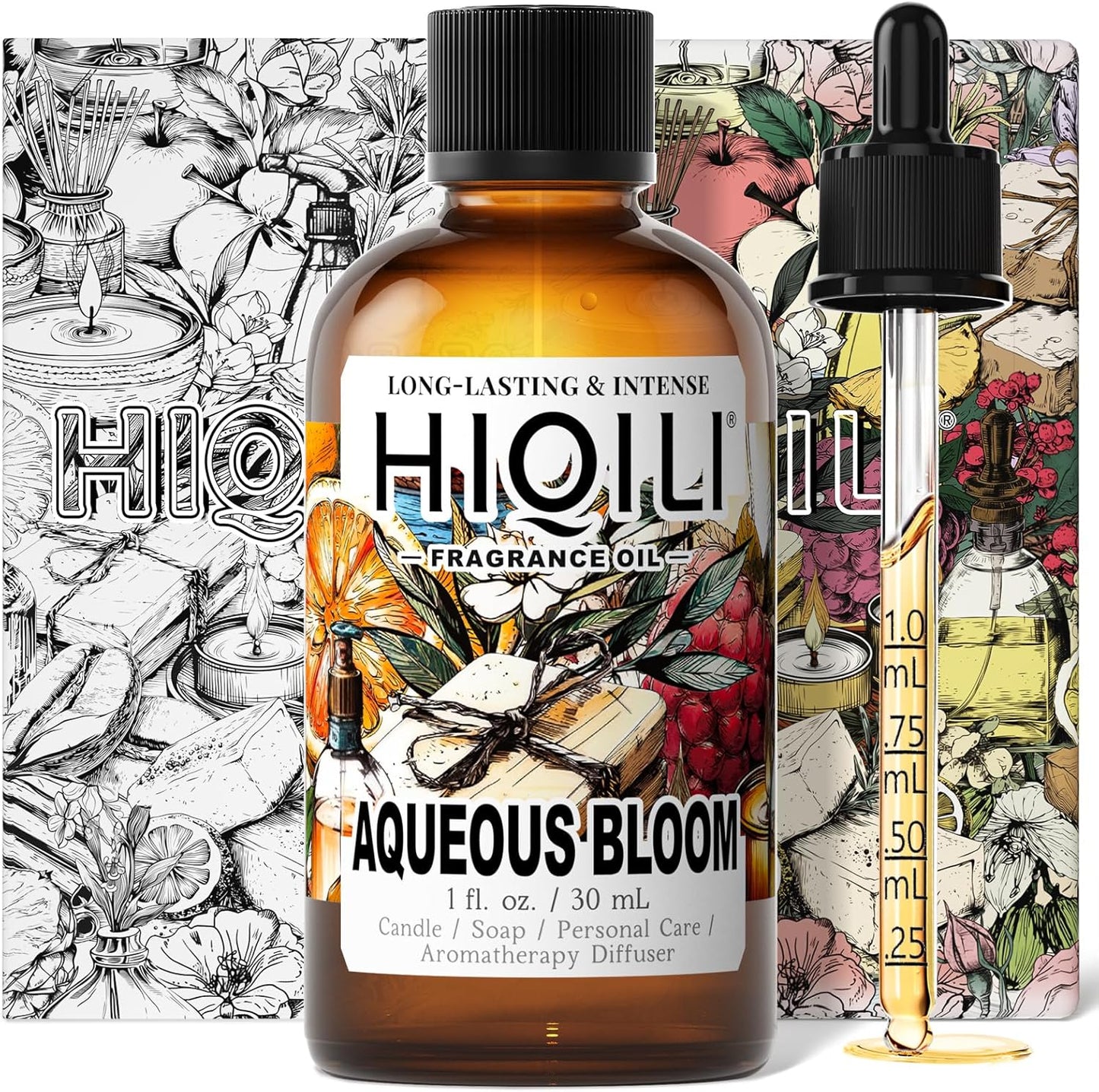HIQILI Aqueous Bloom Fragrance Oil for Diffusers, Black Currant Leaf‌ & Jasmine, Candles & Soap Making, Long-Lasting Scent - 1 Fl Oz