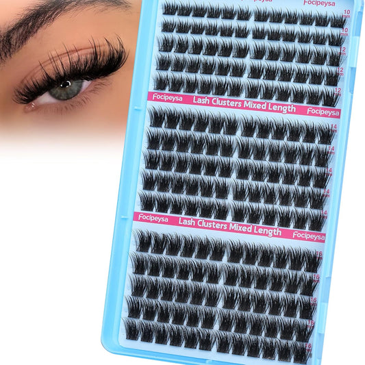 Focipeysa Wispy Lash Clusters Salon Effect Clusters Eyelash Extensions Volume Eyelashes Cluster Natural Lashes Extensions 10-16mm Individual Lashes DIY Clusters Lash Extensions at Home C Curly