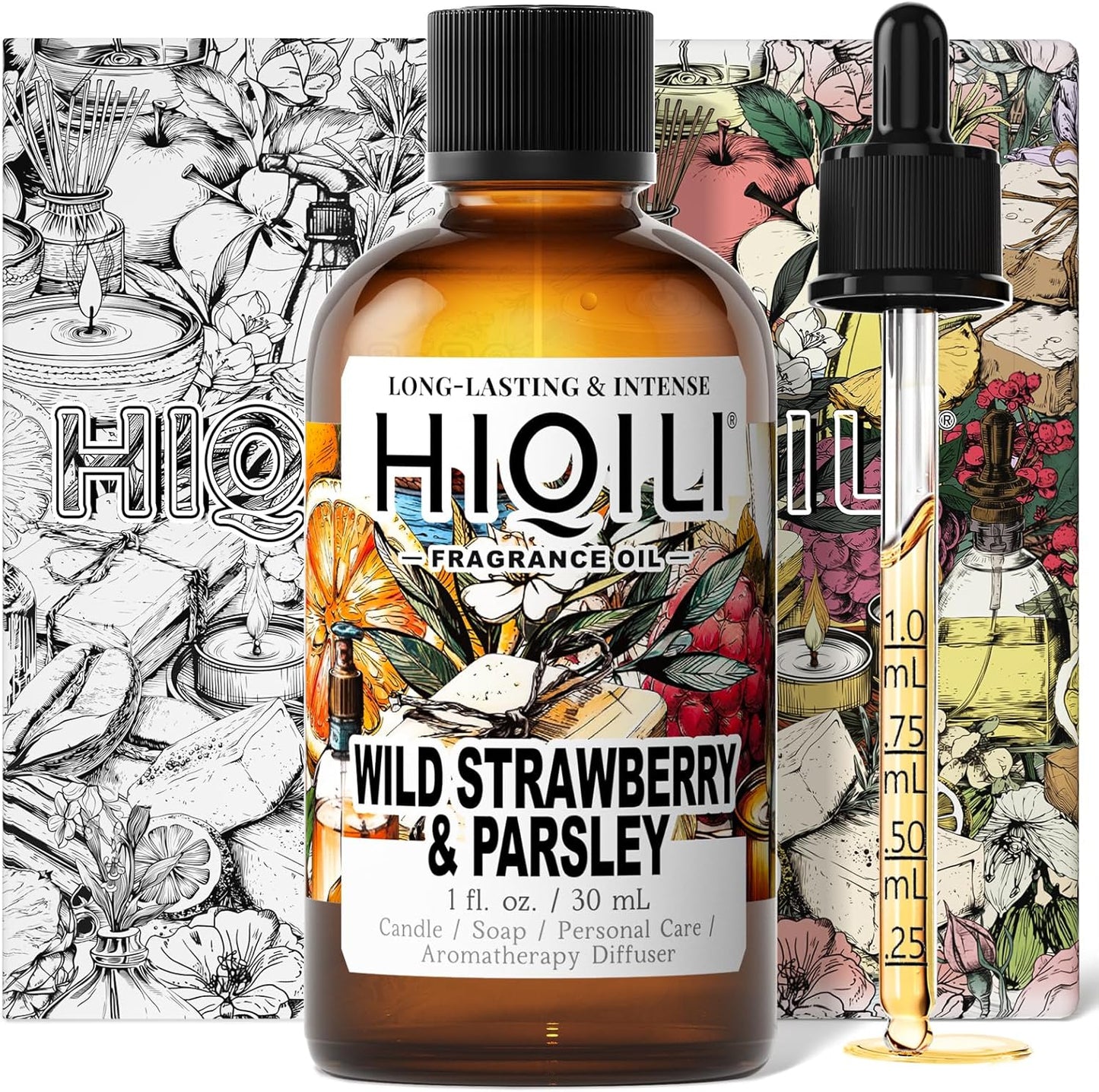 HIQILI Wild Strawberry & Parsley Fragrance Oil for Candle Making, Inspired by J-M.Lone Wild-Straw & Psley, Fresh Soap Scents, DIY Body Spray & Perfume for Women - 1 Fl Oz