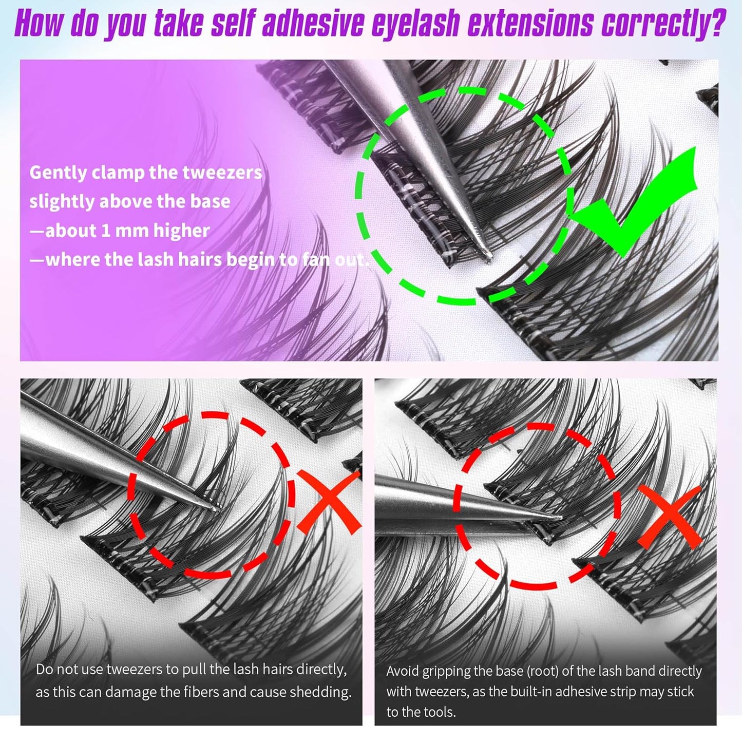 Self Adhesive Eyelashes No Glue Self Adhesive Lash Clusters Pre Glued Eyelashes Clusters Natural Wispy Glueless Eyelash Extensions Reusable DIY Lash Extensions (110Pcs, 10mm-16mm)