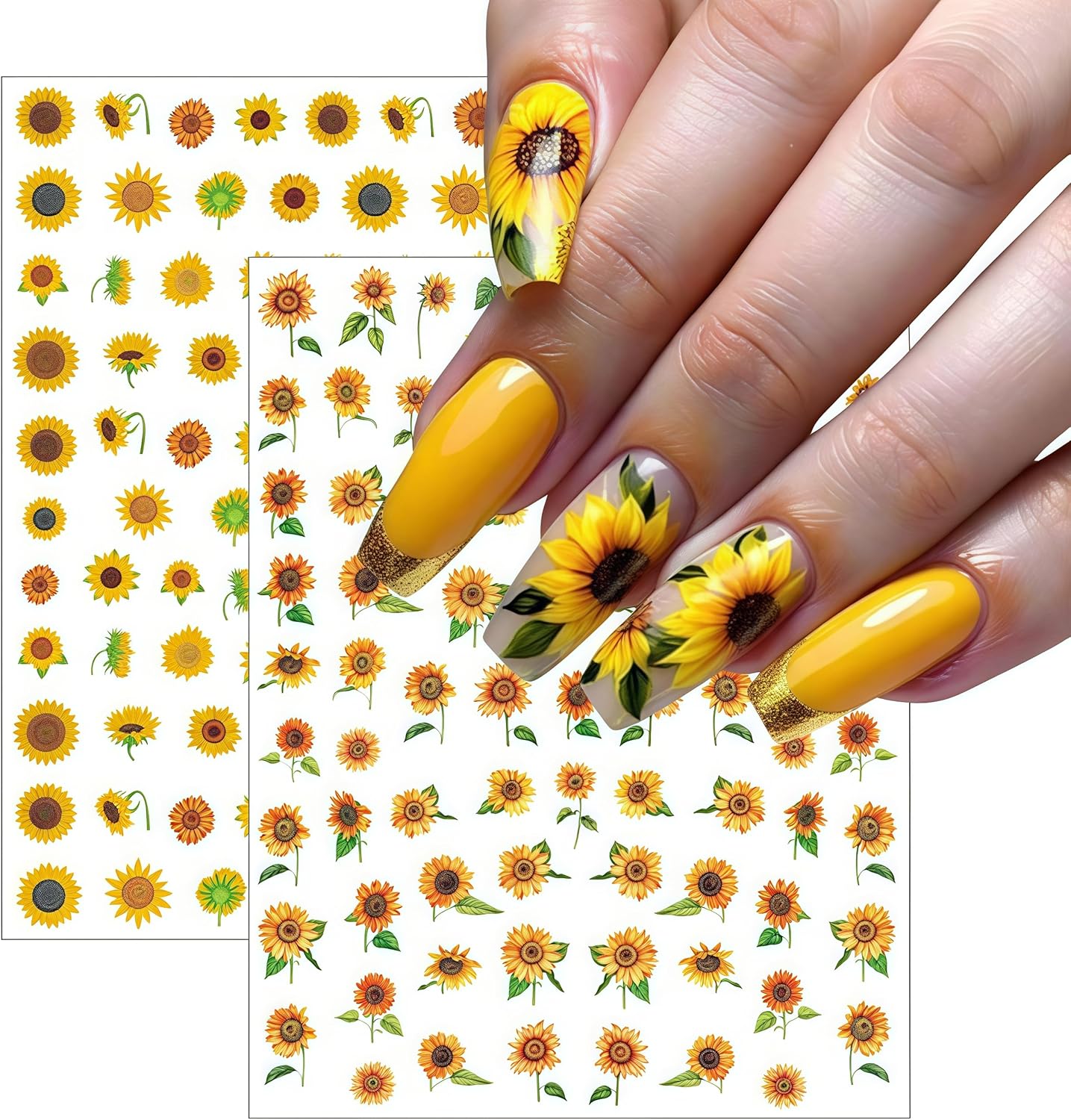 6 Sheets Spring Daisy Nail Art Stickers Sunflower Decals Yellow Daisy Design with Small Daisies White Floral Flowers Sunflowers Leaf for Women Manicure Decorations