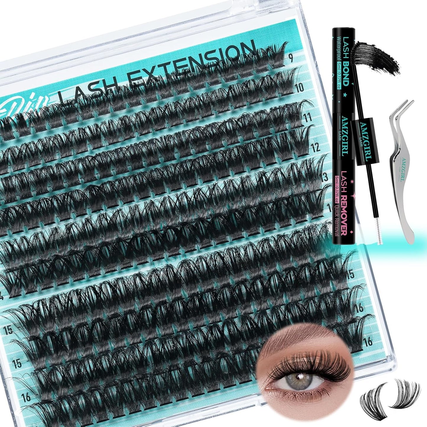 Lash Clusters Kit 200pcs, Eyelash Extension Kit 80D D Curl Diy Cluster Eyelashes Extensions Lash Bond and Remover Waterproof Lash Applicator Tools for 9-16mm Mix Lashes Individual Lash Kit