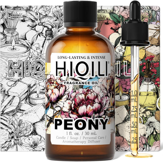 HIQILI Peony Fragrance Oil for Home Diffuser, Idea for Making Candle, Women's Perfume, Car Air Freshener, Skin & Body Care - 1 Fl Oz