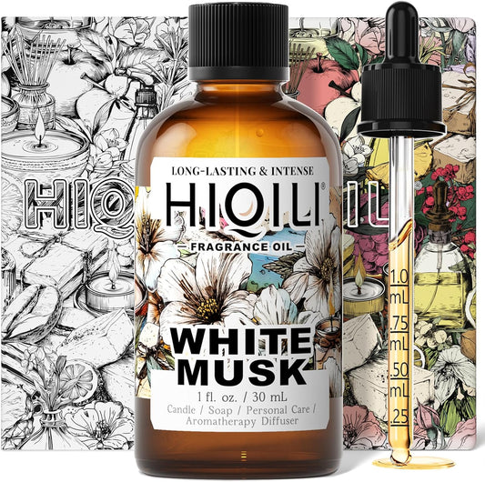HIQILI White Musk Fragrance Oil, Candle Scents for Candle Making, Soap Making Supplies, Musk Perfume for Women, for Diffuser Use - 1 Fl Oz