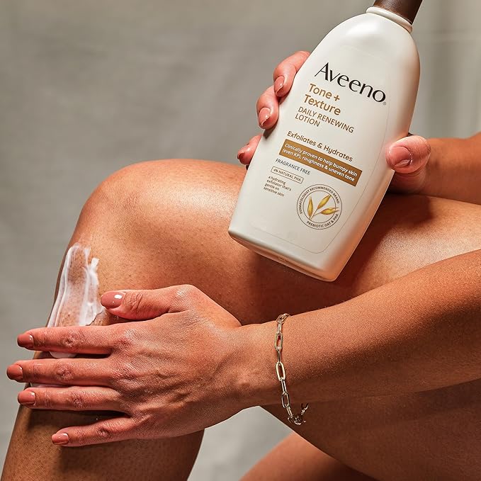 Aveeno Tone + Texture Daily Renewing Body Lotion with Prebiotic Oat Hydrates & Smooths Dry, Rough, Bumpy Skin Even KP, Fragrance-Free, 18 fl. Oz