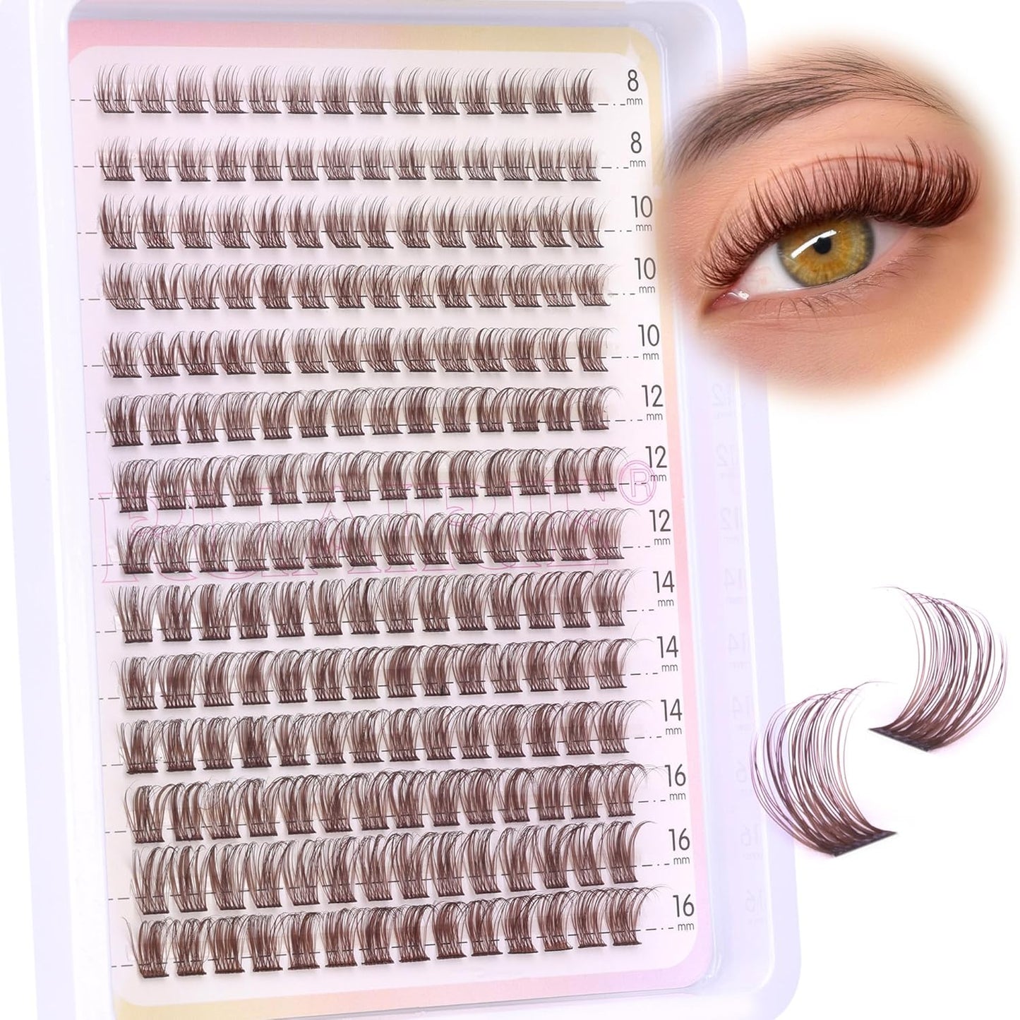 Brown Lash Clusters Wispy Natural Eyelash Clusters Eyelash Extensions 196pcs D-Curly DIY Individual Lashes Extensions