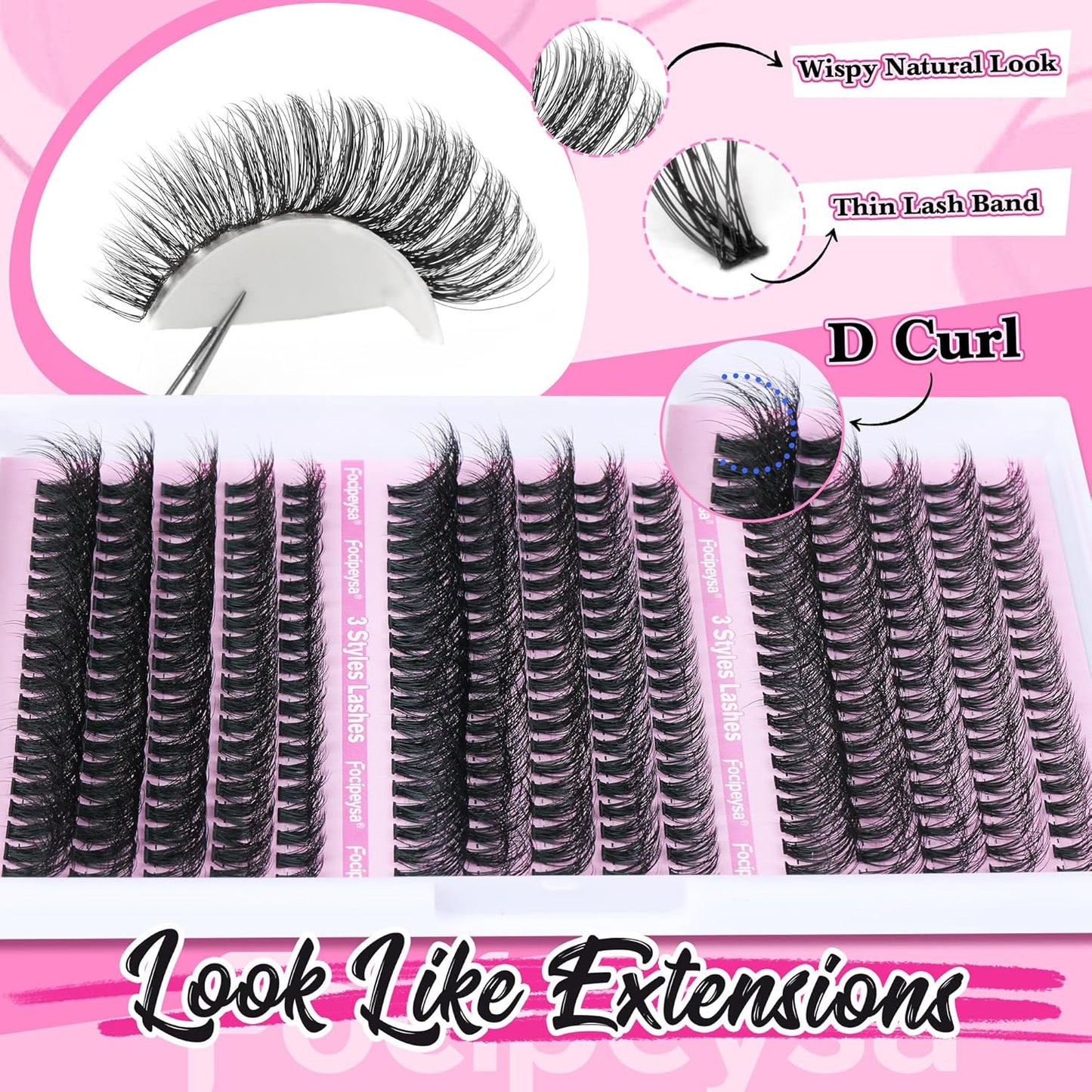 Full Volume Lash Clusters DIY Lash Extension 300pcs Clusters Lashes D Curly Eyelash Extension 8-16mm Individual Lashes Mink for Self Application at Home by Focipeysa (Mink Lash Clusters 8-16mm)