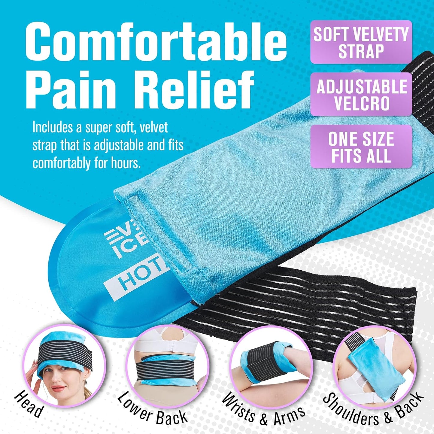 Reusable Hot and Cold Gel Ice Pack Wrap (4 Pack) for Injuries - Adjustable & Flexible for Knees, Back, Shoulders, Arms, and Legs - Reusable