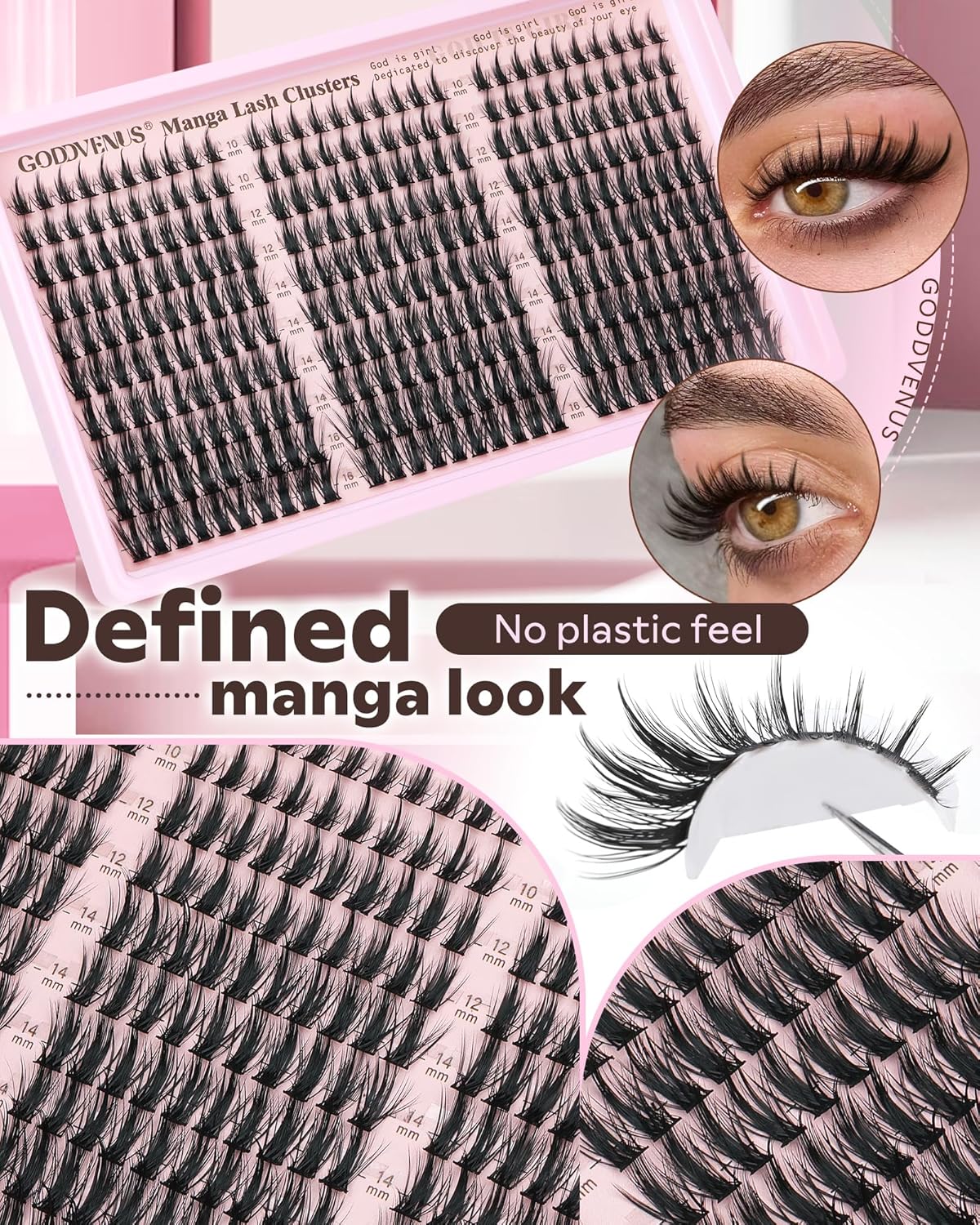 Manga Lash Clusters Kit Natural 300 Pcs Cluster Eyelash Extensions Kit Wispy Fairy Fluffy Eyelash Clusters Anime Cosplay Individual Lash Extensions Kit CC Curve 10-16mm