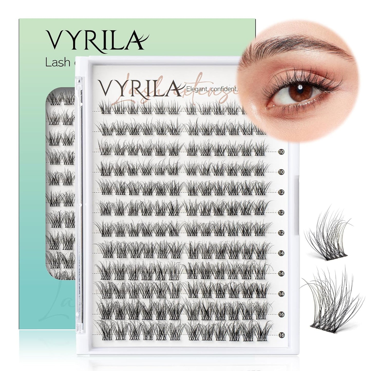 Lash Clusters 0.05mm Individual Lashes, 3D Wispy Lashes Clusters, 0.1mm Super Thin Band Resuable Natural Lashes,C Curl Faux Mink Lashes,144pcs Lash Extension (Green Hush-C-0.05-8-16mix)