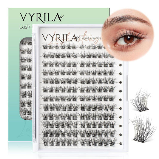 Lash Clusters 0.05mm Individual Lashes, 3D Wispy Lashes Clusters, 0.1mm Super Thin Band Resuable Natural Lashes,C Curl Faux Mink Lashes,144pcs Lash Extension (Green Hush-C-0.05-8-16mix)