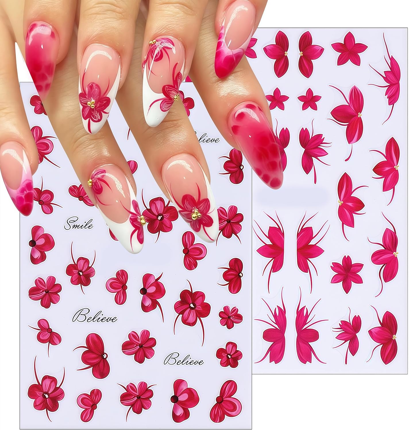 Flower Nail Art Stickers 3D Self-Adhesive Spring Summer Floral Decals Wildflower Daisy Leaf Plant Spring Colorful Flower Nail Art Supplies for Women Girls Women Girls Manicure Decoration 8 Sheets