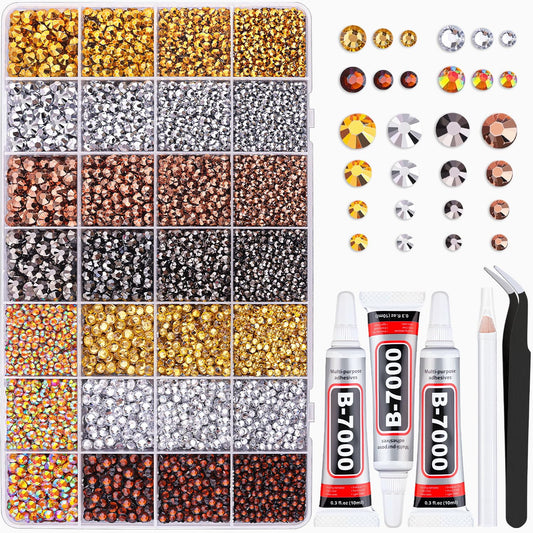 20000Pcs Metallic Rhinestones for Bedazzling with 3Pcs B7000 Jewelry Glue, Resin Rhinestones for Crafting Crafts，Bedazzler Kit Flatback Gems for Clothing Shoes Tumblers Nail Art