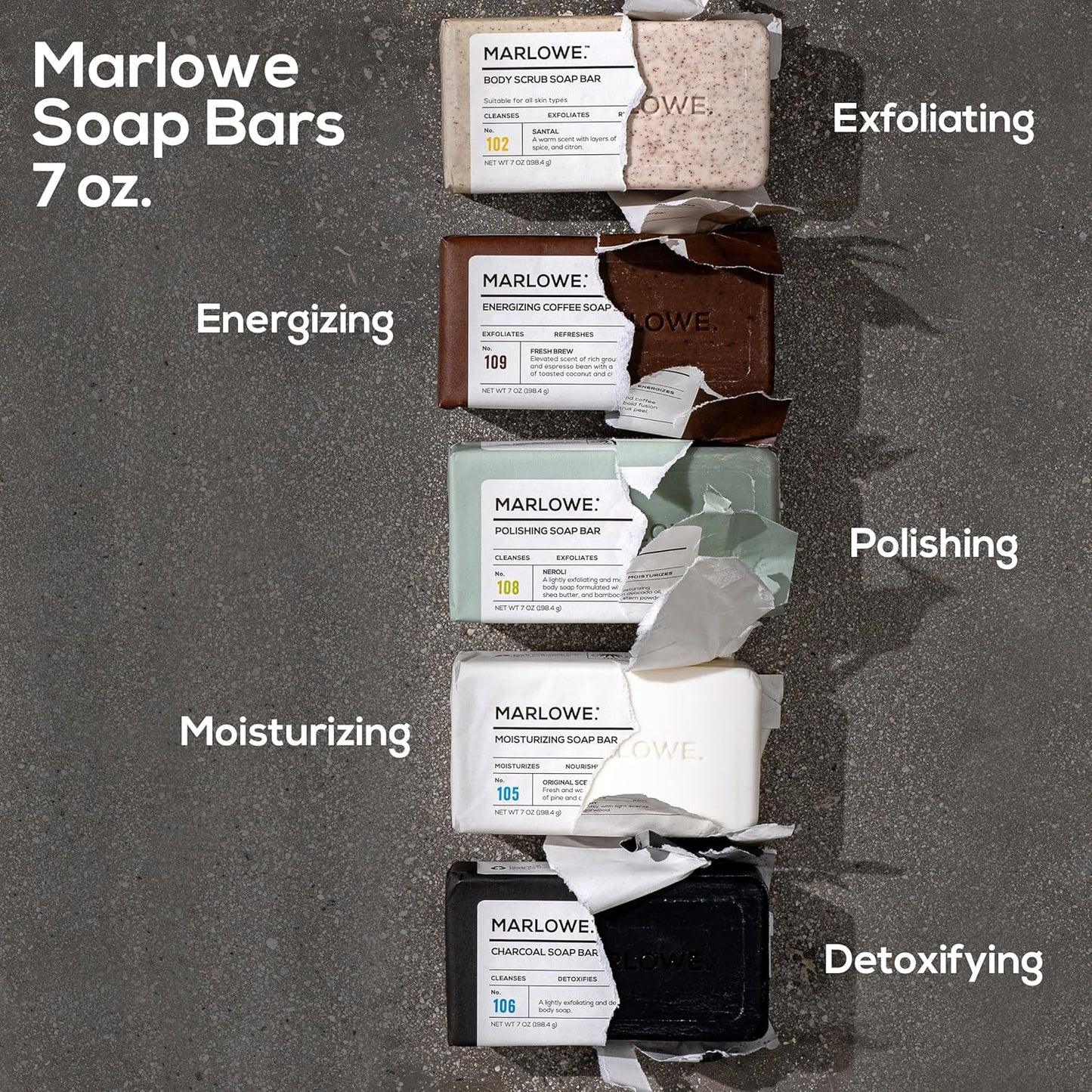 MARLOWE. No. 109 Coffee Bar Soap 7 oz (3 Bars), Body Scrub Soap for Men, Refreshing, Energizing & Exfoliating with Natural Extract, Caffeine, Coffee Bean & Cocoa Butter, Fresh Brewed Scent